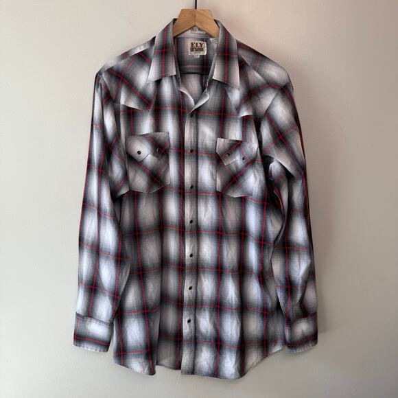 Ely Cattleman Tall Man Men's Black Pearl Snap Plaid Print Shirt Size Large Tall - Picture 1 of 6